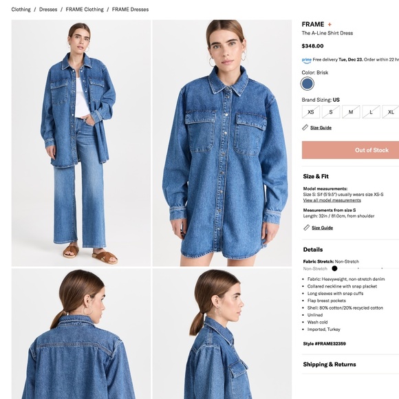 FRAME denim A-Line Shirt Dress in Brisk size XS - Picture 5 of 10